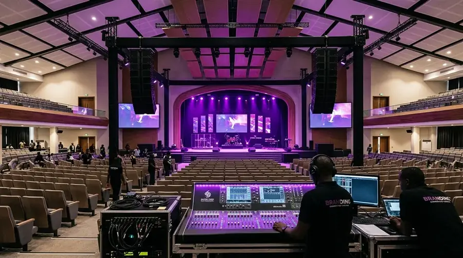 Professional PA speakers and mixing equipment for a sound system installation in Kenya